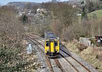 Photo 1 156421 crosses over at Stansfield Hall Junction 10 March 2015.  Alwyn Smith  